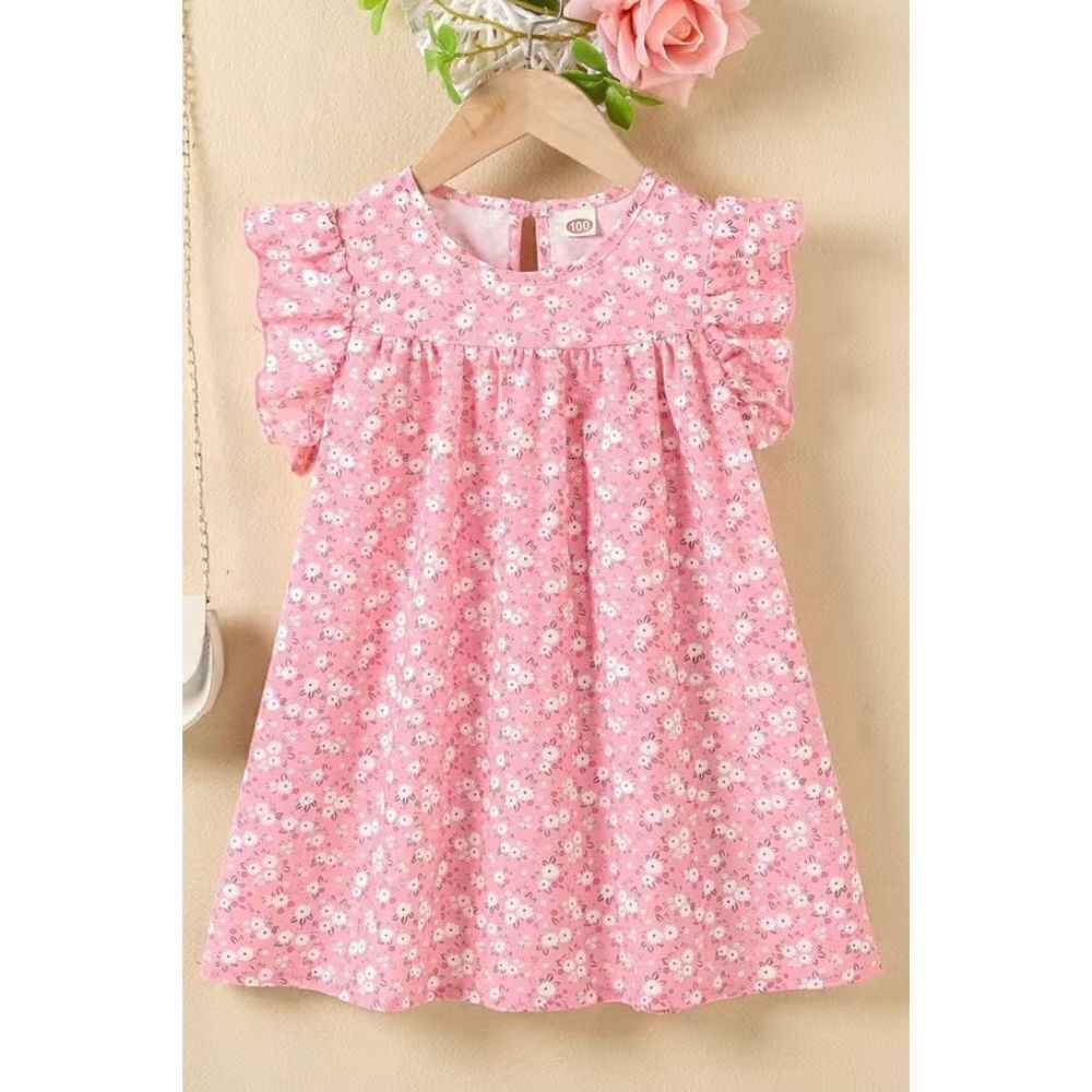 Unbranded girls, floral, pink flutter sleeve dress, size 3/4 Easter spring